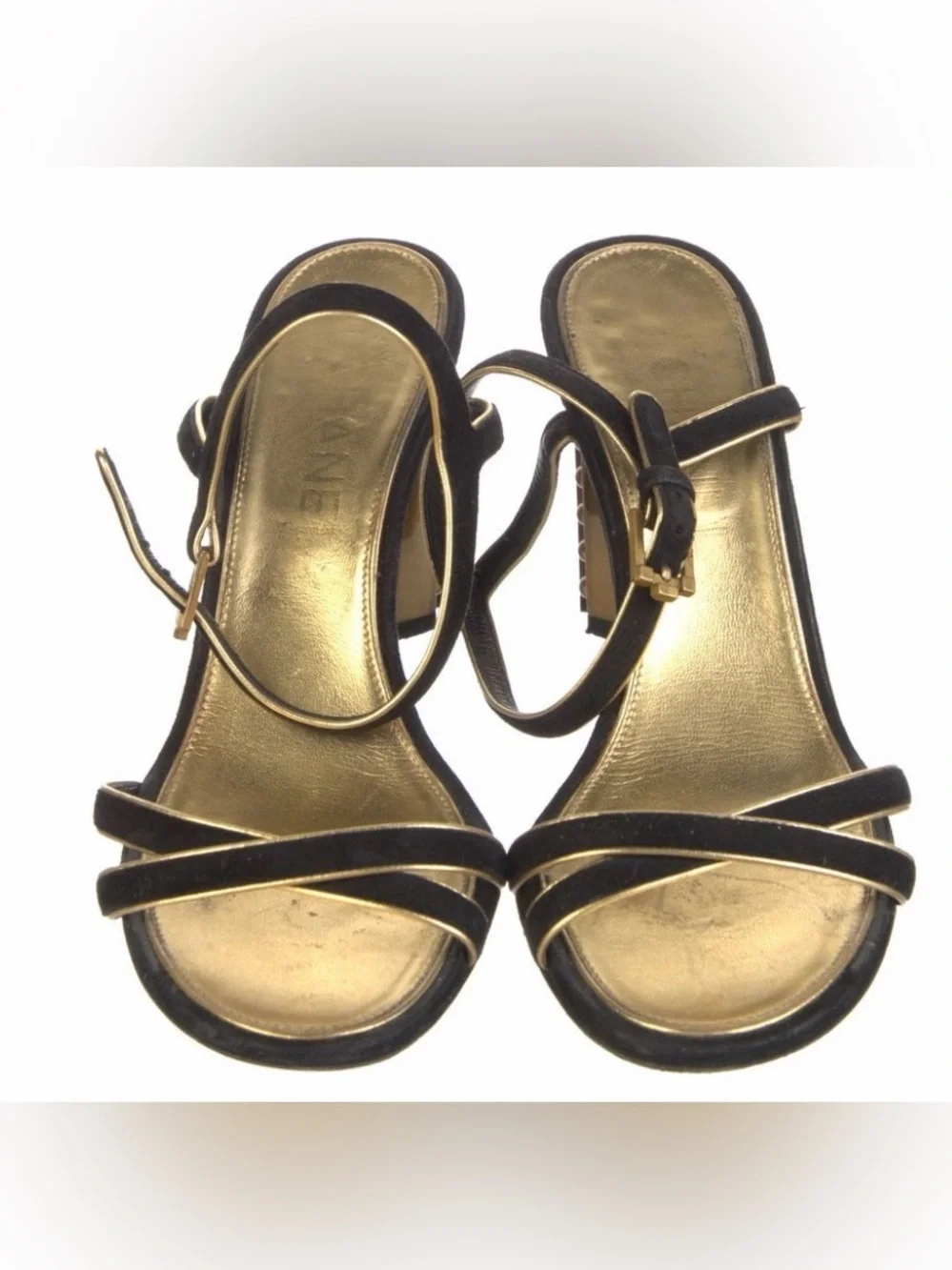 CHANEL Vintage Black Gold CC Studded Heel Sandals 37C